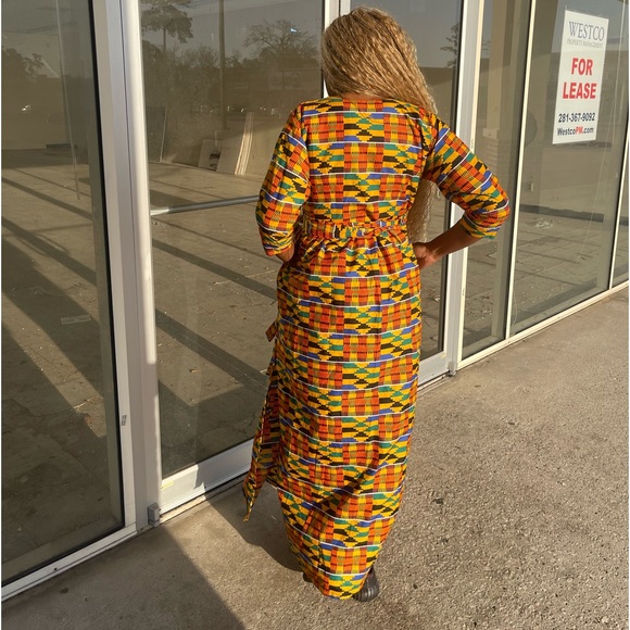 African clothing for women Ankara kente print full length maxi Danshiki dress - Picture 4 of 6
